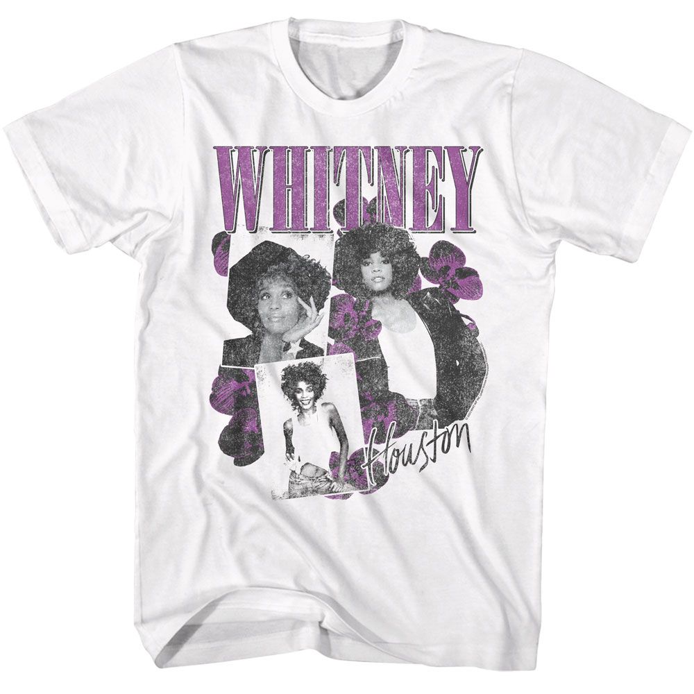 WHITNEY HOUSTON-WHITNEY HOUSTON ORCHID COLLAGE-WHITE ADULT S/S TSHIRT