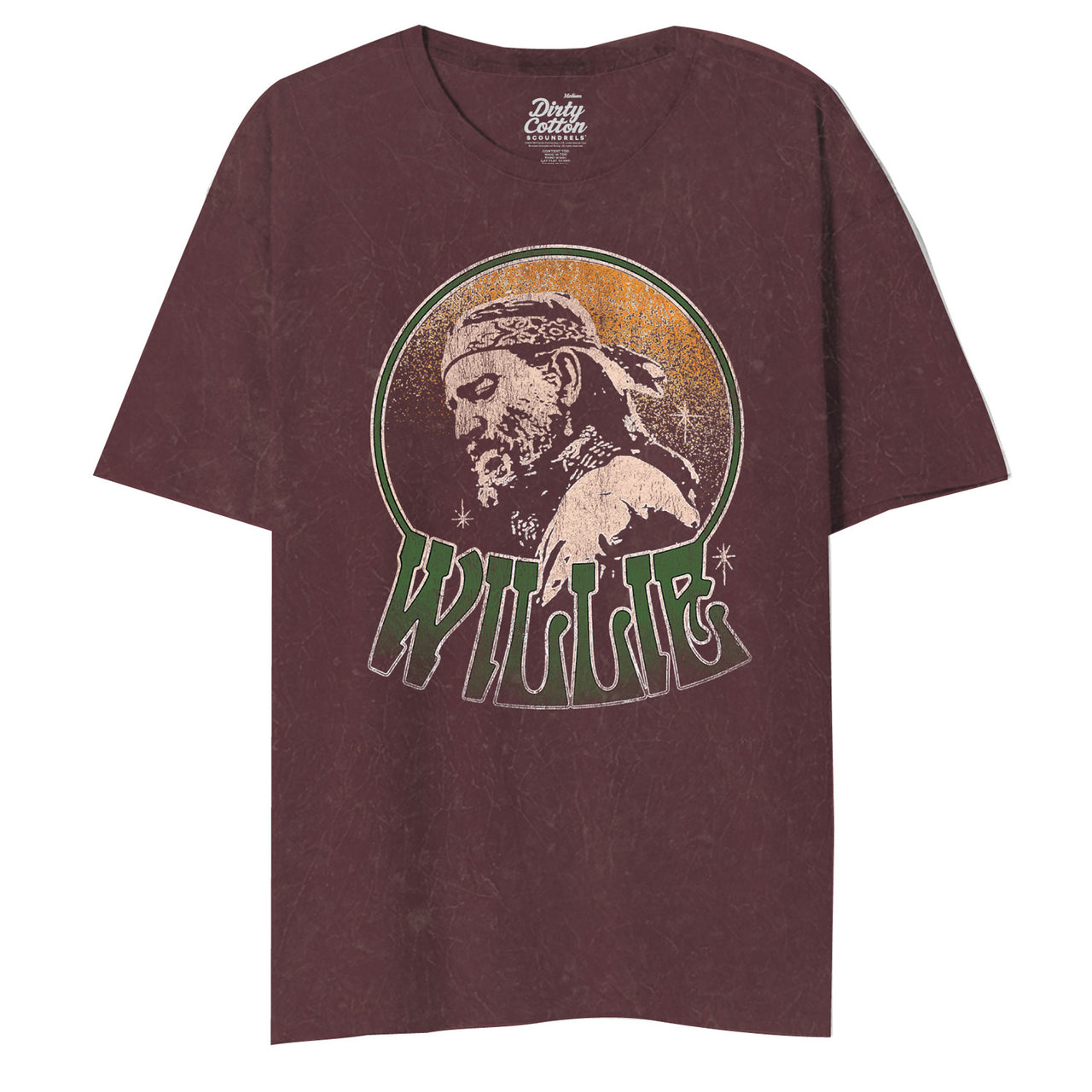 WILLIE NELSON HEADBAND MINERAL WASH RUBY WINE OVERSIZED JUNIORS TSHIRT