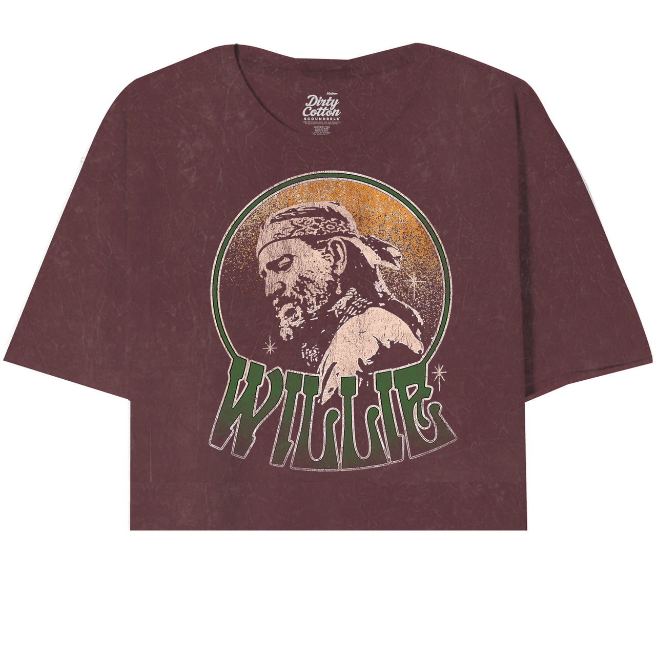 WILLIE NELSON HEADBAND MINERAL WASH RUBY WINE OVERSIZED JUNIORS CROP