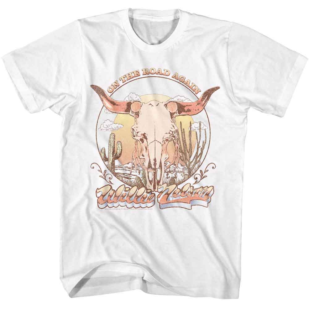 WILLIE NELSON-WILLIE NELSON ROAD AGAIN SKULL-WHITE ADULT S/S TSHIRT