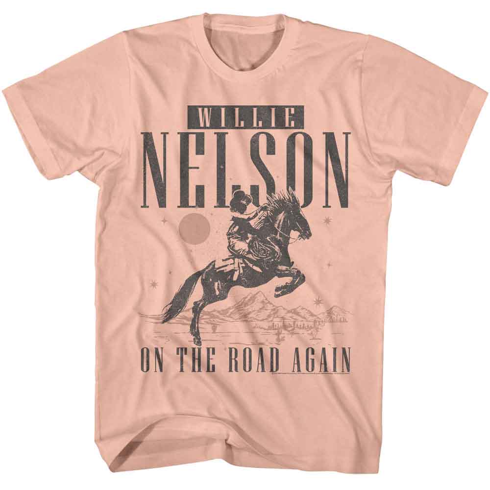 WILLIE NELSON-WILLIE NELSON ON THE ROAD AGAIN COWBOY-PEACH ADULT S/S TSHIRT
