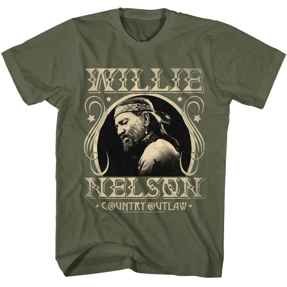 WILLIE NELSON-WILLIE NELSON COUNTRY OUTLAW-MILITARY GREEN ADULT S/S TSHIRT