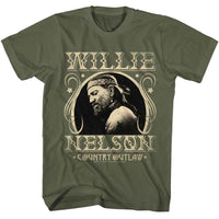 Thumbnail for WILLIE NELSON-WILLIE NELSON COUNTRY OUTLAW-MILITARY GREEN ADULT S/S TSHIRT