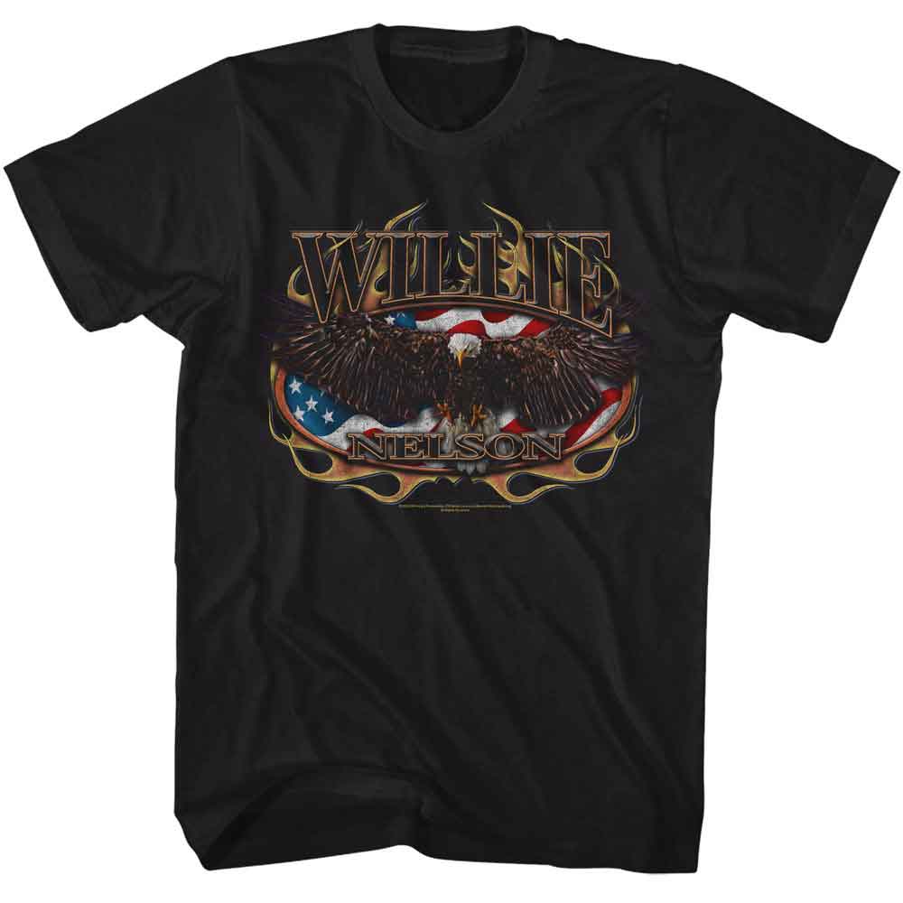 WILLIE NELSON-WILLIE NELSON FLAG AND EAGLE-BLACK ADULT S/S TSHIRT