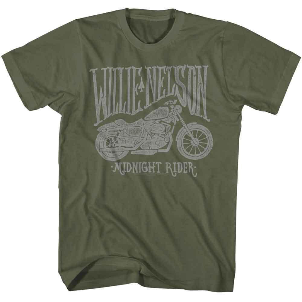 WILLIE NELSON-WILLIE NELSON MIDNIGHT RIDER-MILITARY GREEN ADULT S/S TSHIRT