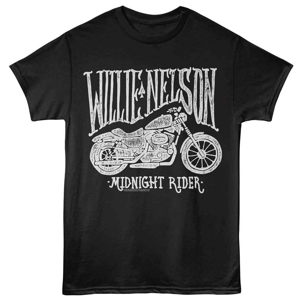 WILLIE NELSON-WILLIE NELSON MOTORCYCLE MIDNIGHT RIDER-BLACK ADULT S/S TSHIRT
