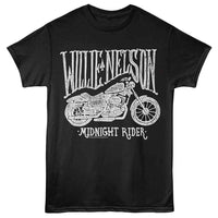 Thumbnail for WILLIE NELSON-WILLIE NELSON MOTORCYCLE MIDNIGHT RIDER-BLACK ADULT S/S TSHIRT