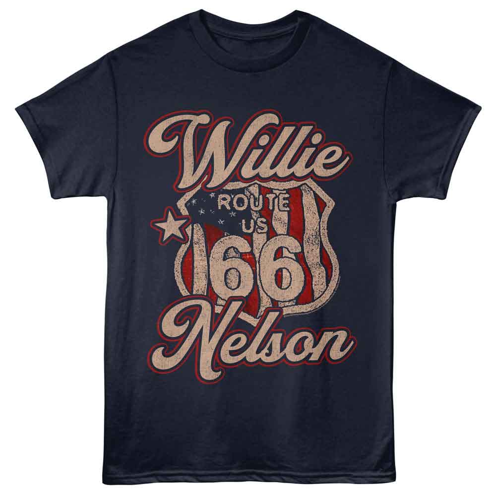 WILLIE NELSON-WILLIE NELSON ROUTE 66-NAVY ADULT S/S TSHIRT