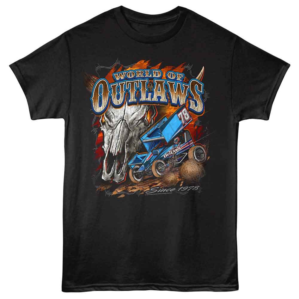 WORLD OF OUTLAWS-WORLD OF OUTLAWS SKULL 1978-BLACK ADULT S/S TSHIRT