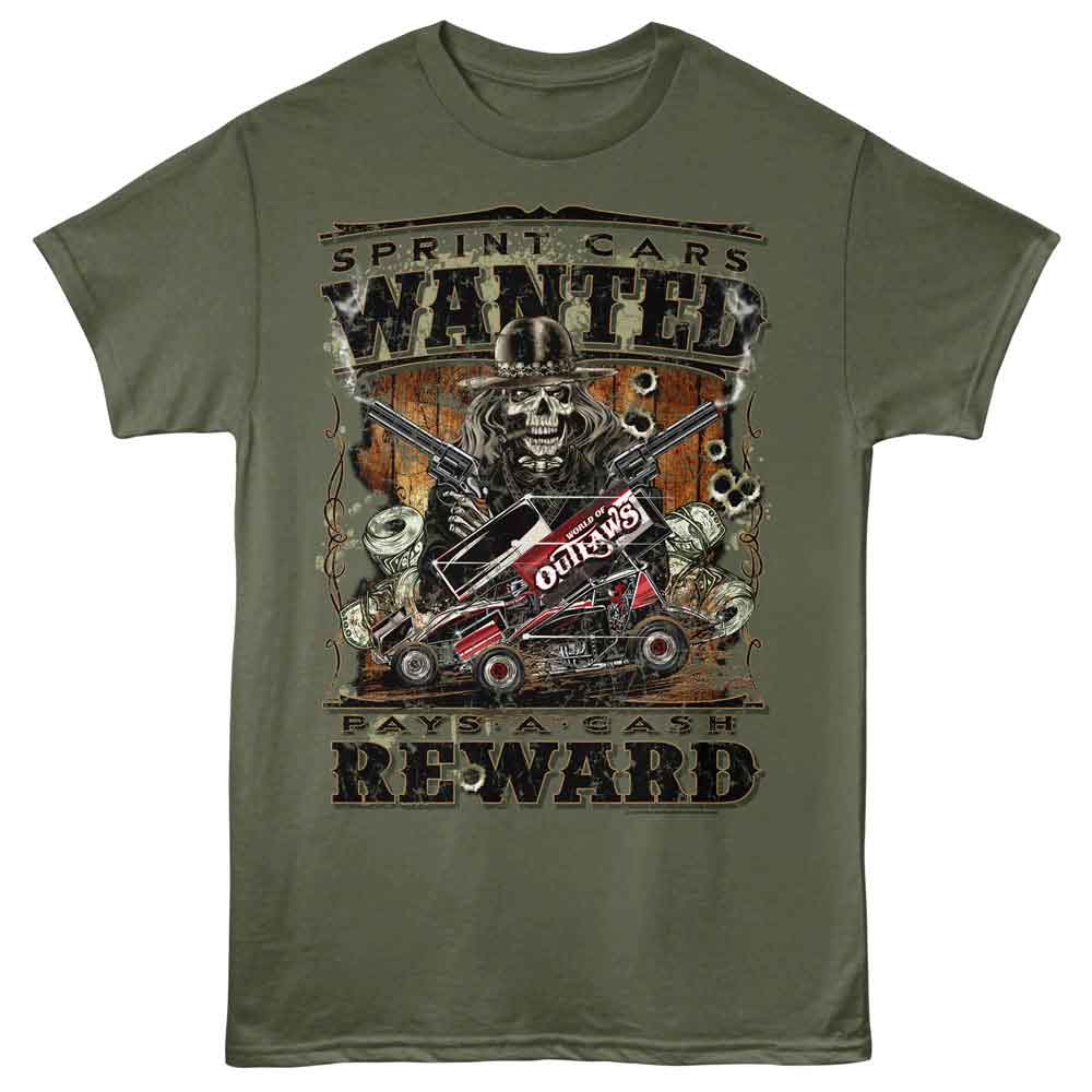 WORLD OF OUTLAWS-WORLD OF OUTLAWS WANTED-MILITARY GREEN ADULT S/S TSHIRT