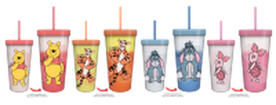 Winnie The Pooh Character Sketch Name Pose Set  24oz 4 pack Color Change Plastic Tumbler – 12 pc ppk ($8.00 each)