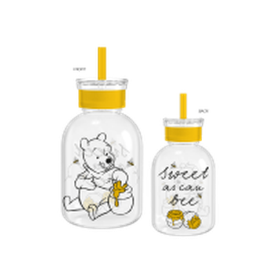 Winnie the Pooh Sweet as Can Bee  15oz Glass Milk Bottle w Straw – 12 pc ppk ($7.00 each)