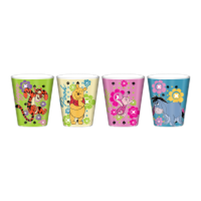 Winnie the Pooh Group Style  4pc 1.5oz Plastic Mini Cup Set – 24 pc ppk ($3.50 each)