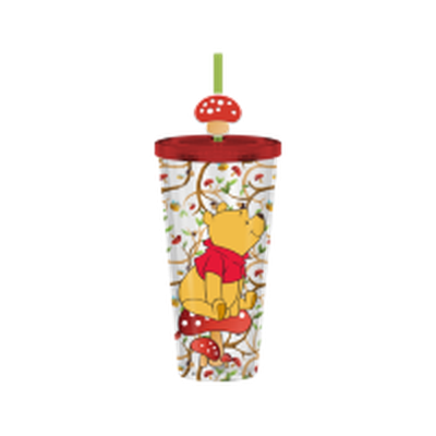 Winnie the Pooh Mushrooms Bees and Flora AOP  24oz Plastic Cold Cup w/ Lid and Topper Straw – 12 pc ppk ($6.50 each)