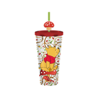 Thumbnail for Winnie the Pooh Mushrooms Bees and Flora AOP  24oz Plastic Cold Cup w/ Lid and Topper Straw – 12 pc ppk ($6.50 each)