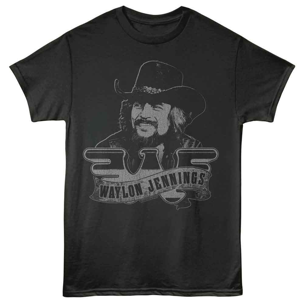 WAYLON JENNINGS-WAYLON JENNINGS PORTRAIT AND LOGO-SMOKE ADULT S/S TSHIRT