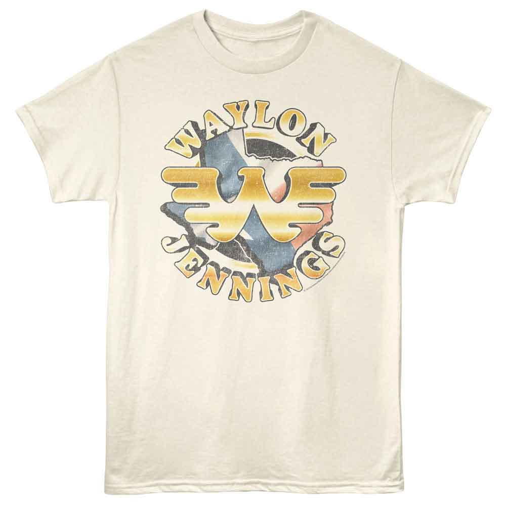 WAYLON JENNINGS-WAYLON JENNINGS LOGO AND TEXAS-NATURAL ADULT S/S TSHIRT