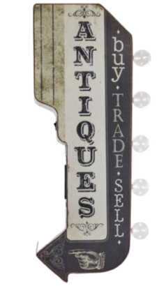25x10 - ANTIQUES  2 SIDED METAL SIGN - WITH LED BULBS- (2 PC PREPACK - $22.00 EACH)
