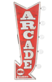 25x9 - ARCADE OFF THE WALL - 2 SIDED METAL SIGN - WITH LED BULBS- (2 PC PREPACK - $22.00 EACH)
