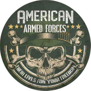 AMERICAN ARMED FORCES DOMED METAL SIGN - 15" ROUND- (2 PC PREPACK - $5.50 EACH)