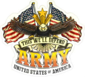 16.5” x 14.97” - THIS WE WILL DEFEND ARMY - SHAPED AND EMBOSSED METAL SIGN - (2 PC PREPACK - $9.00 EACH)