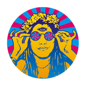 60s Hippy Chick 1.25" Button - 6 pc prepack