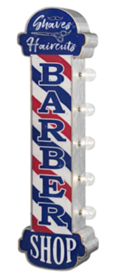 Thumbnail for 30x7 - BARBER SHOP - 2 SIDED METAL SIGN - WITH LED BULBS- (2 PC PREPACK - $27.50 EACH)