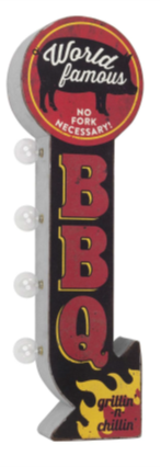 Thumbnail for 25x7 - BBQ - 2 SIDED METAL SIGN - WITH LED BULBS- (2 PC PREPACK - $27.50 EACH)
