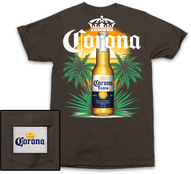 Corona Bottle Sunset w/ Pocket Patch T-Shirt