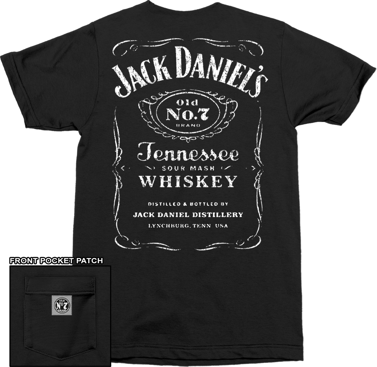 Jack Daniels Distress Back w/ Front Left Pocket T-Shirt