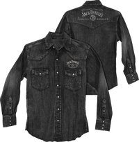 Thumbnail for Vintaged Scroll Black Denim Shirt