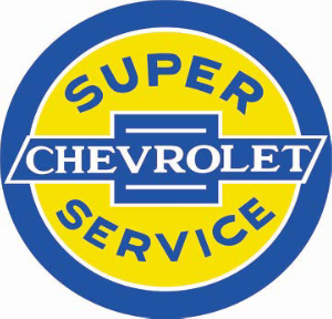 CHEVY SUPER SERVICE DOMED METAL SIGN - 15" ROUND- (2 PC PREPACK - $5.50 EACH)