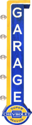 Thumbnail for 40x8 - CHEVY GARAGE - 2 SIDED METAL SIGN - WITH LED BULBS- (2 PC PREPACK - $30.00 EACH)