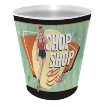 10.5" ROUND x 11" HIGH - CHOP SHOP METAL TRASH BIN - (2 PC PREPACK - $9.00 EACH)