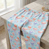 Thumbnail for High-resolution close-up of Jellyfish Lounge Pants fabric showing vibrant ocean-inspired pattern of jellyfish on blue background.