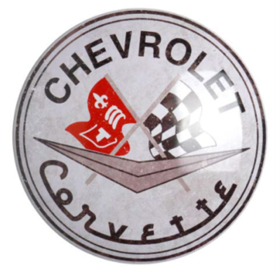 CORVETTE DOMED METAL SIGN - 15" ROUND- (2 PC PREPACK - $5.50 EACH)