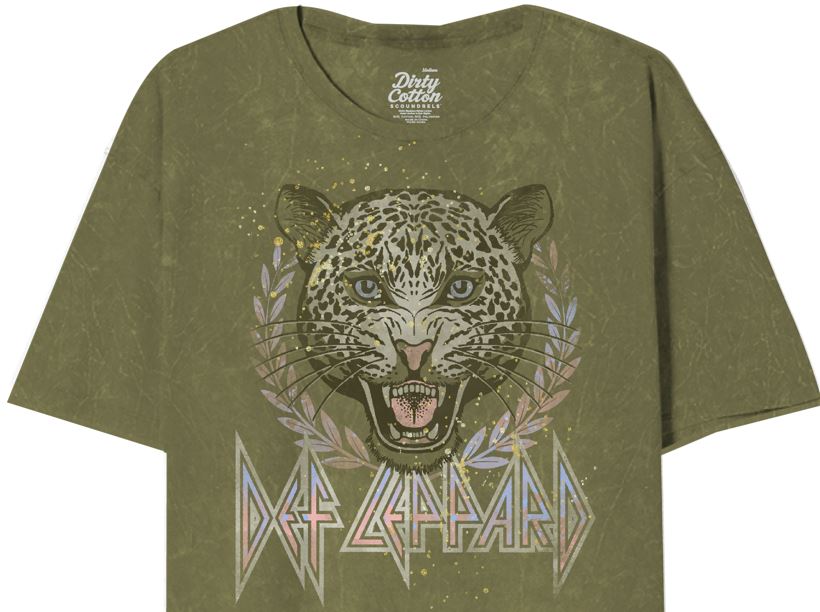 DEF LEPPARD MINERAL WASH GREEN HOOD OVERSIZE CROP TEE