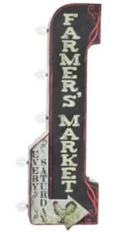 30x11 - FARMERS MARKET - 2 SIDED METAL SIGN - WITH LED BULBS- (2 PC PREPACK - $27.50 EACH)