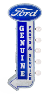 25x9 - FORD GENUINE 2 SIDED METAL SIGN - WITH LED BULBS- (2 PC PREPACK - $27.50 EACH)