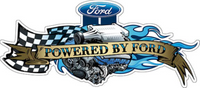 Thumbnail for 24” x 10.5” - POWERED BY FORD - SHAPED AND EMBOSSED METAL SIGN - (2 PC PREPACK - $9.00 EACH)