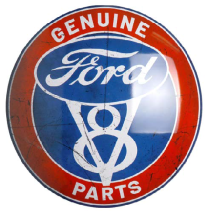 FORD V8 DOMED METAL SIGN - 15" ROUND- (2 PC PREPACK - $5.50 EACH)