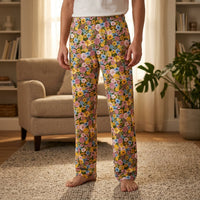 Thumbnail for Model standing casually in cozy indoor setting wearing vibrant Floral Tweety Lounge Pants, showing the relaxed fit and breathable fabric.