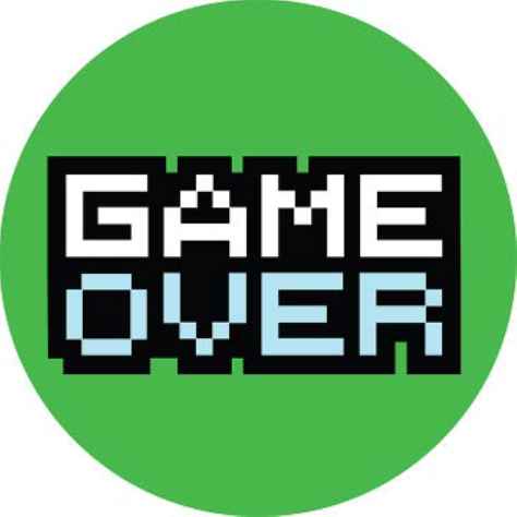 GAME OVER DOMED METAL SIGN - 15" ROUND- (2 PC PREPACK - $5.50 EACH)