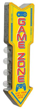 Thumbnail for 25x7 - GAME ZONE - 2 SIDED METAL SIGN - WITH LED BULBS- (2 PC PREPACK - $25.00 EACH)