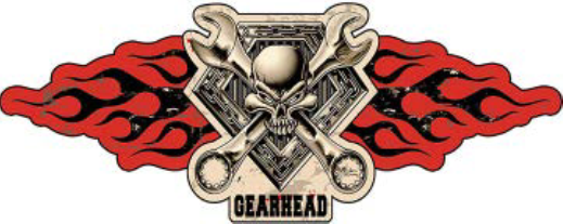 25” x 10” - GEARHEAD - SHAPED AND EMBOSSED METAL SIGN - (2 PC PREPACK - $9.00 EACH)