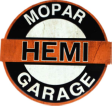 16” x 15.62” - MOPAR HEMI GARAGE - SHAPED AND EMBOSSED METAL SIGN - (2 PC PREPACK - $9.00 EACH)