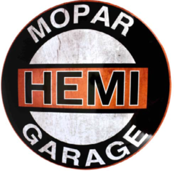 MOPAR HEMI DOMED METAL SIGN - 15" ROUND- (2 PC PREPACK - $5.50 EACH)