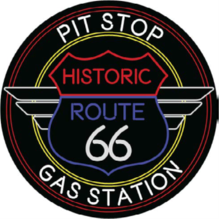 ROUTE 66 PIT STOP DOMED METAL SIGN - 15" ROUND- (2 PC PREPACK - $5.50 EACH)
