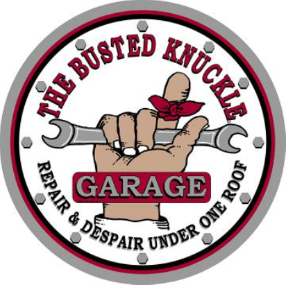 BUSTED KNUCKLE GARAGE DOMED METAL SIGN - 15" ROUND- (2 PC PREPACK - $5.50 EACH)