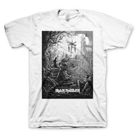 Thumbnail for Iron Maiden Hallowed Be Thy Name black and white design white t-shirt